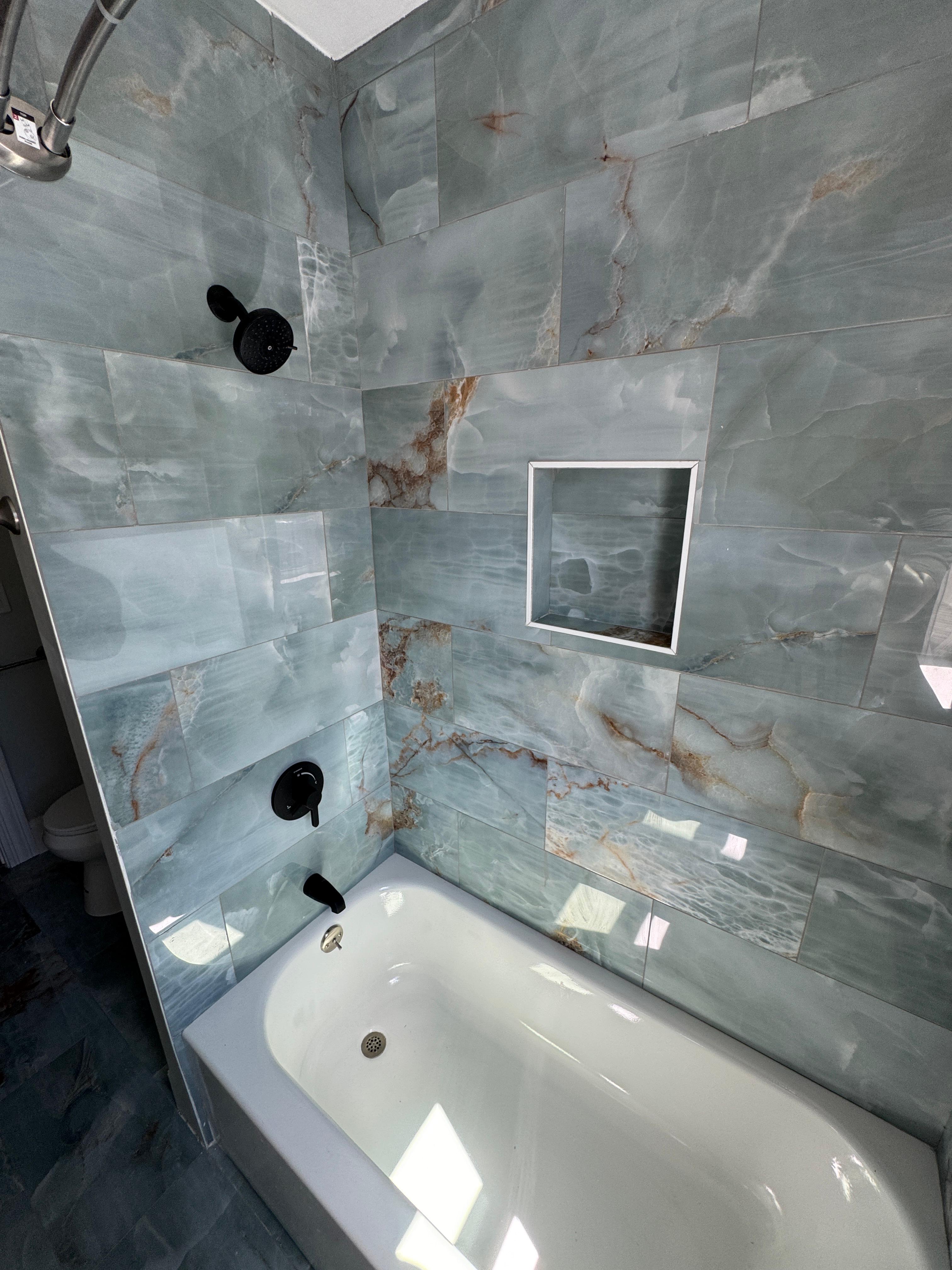 Bathroom wall tile and shower surround, Needham MA remodel